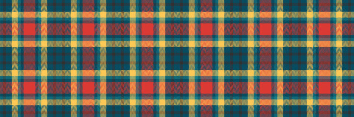 Skill seamless background textile, wallpaper pattern plaid texture. Repetitive vector tartan fabric check in cyan and amber colors.