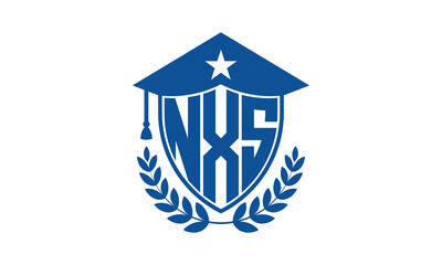NXS three letter iconic academic logo design vector template. monogram, abstract, school, college, university, graduation cap symbol logo, shield, model, institute, educational, coaching canter, tech