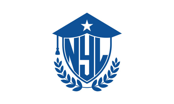 NYL three letter iconic academic logo design vector template. monogram, abstract, school, college, university, graduation cap symbol logo, shield, model, institute, educational, coaching canter, tech