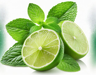 lime with mint isolated on white