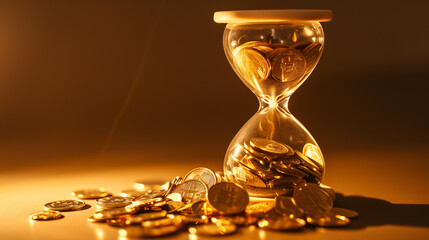 
hourglass with coins inside. business concept of time and money, investment, time is money - obrazy, fototapety, plakaty