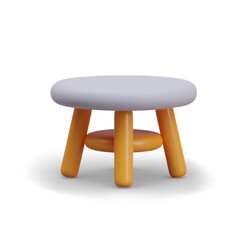 Modern furniture in contemporary minimalist Scandinavian style for living room. Round white table with wooden legs. Vector illustration in 3d style with white background
