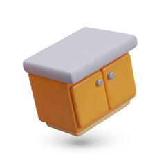 Side view on commode with two doors in cartoon style. Kitchen storage furniture concept. Vector illustration in 3d style with white background and shadow