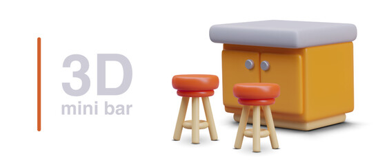 Composition with chairs with red seats near commode. Concept of mini bar. Collection for online game. Vector illustration in 3d style with place for text