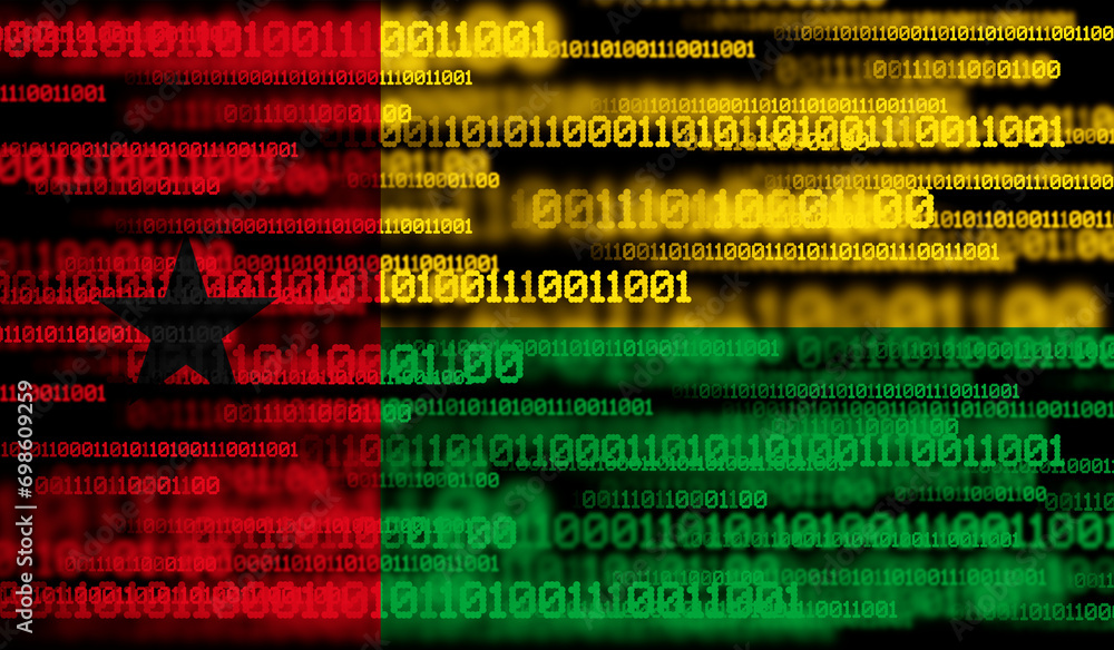 Aufkleber flag of guinea-bissau on binary code. modern technology concept
