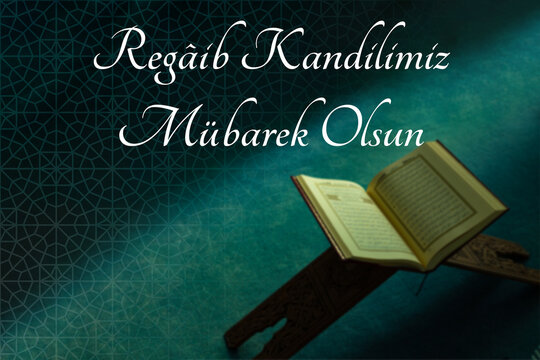 Regaip Kandili concept image. The Holy Quran on the book stand in a mosque