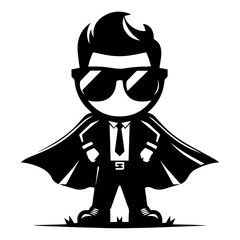 Minimal Funny Super Hero Comic Flat character vector silhouette, black color silhouette, white background