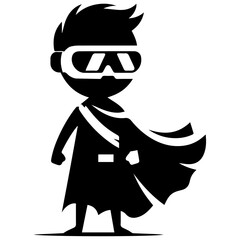 Minimal Funny Super Hero Comic Flat character vector silhouette, black color silhouette, white background