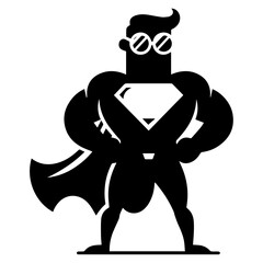 Minimal Funny Super Hero Comic Flat character vector silhouette, black color silhouette, white background
