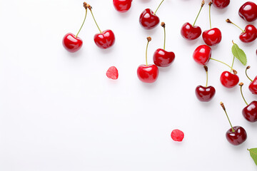 sweet cherries on white background wit copy space, generative ai, generative,  ai, - obrazy, fototapety, plakaty