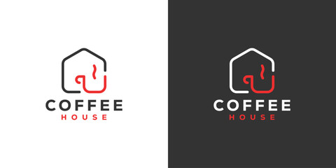 Simple Coffee House Logo. Coffee and Home with Linear Style. Cafe, Coffee Shop, Logo Design Template.