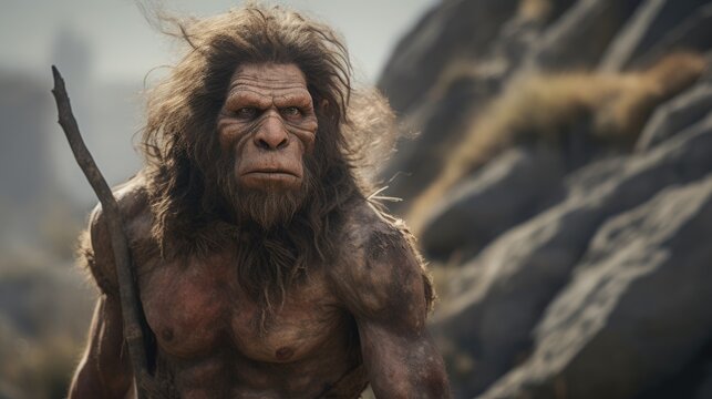 Ancient Explorer: Australopithecus Explores Its Primordial Habitat - A Glimpse into the Curiosity and Adaptation of Early Human Ancestors in Prehistoric Times.

