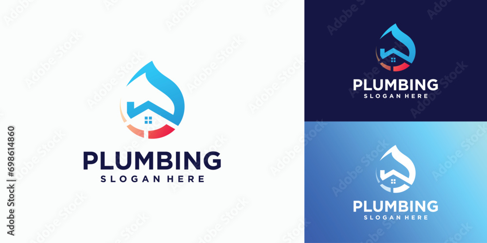 Wall mural home plumbing service logo design in the shape of a water drop, installation, maintenance and repair