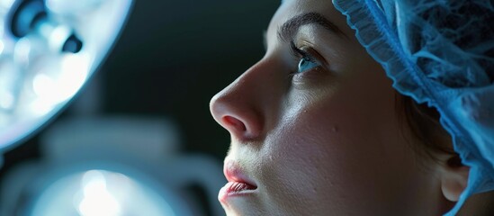 Nose job - Surgeon examines patient's nose before rhinoplasty. - obrazy, fototapety, plakaty