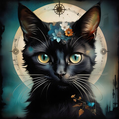 black cat on the moon