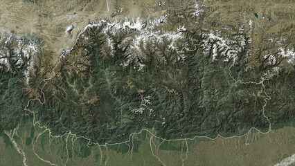 Bhutan outlined. Low-res satellite map © zelwanka