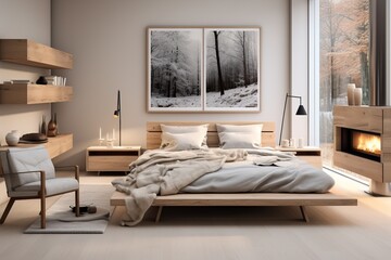 Bedroom designed in the Scandinavian style, featuring a serene and calming ambiance
