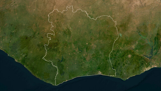 Ivory Coast outlined. Low-res satellite map