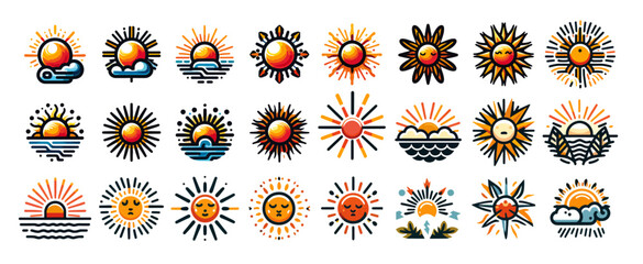 Sun icons isolated on white
