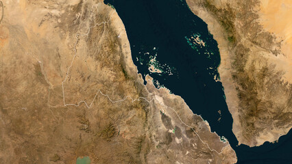 Eritrea outlined. Low-res satellite map © zelwanka