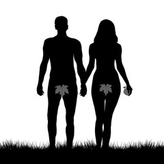 Adam and Eve silhouettes - obrazy, fototapety, plakaty