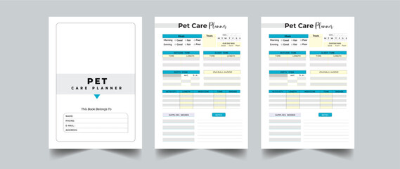 Editable Pet Care Planner with cover page design layout template