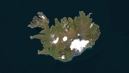 Iceland outlined. Low-res satellite map © zelwanka