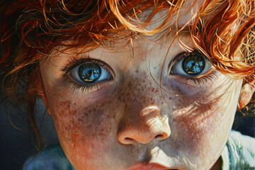 Innocent Eyes - A portrait of a child rendered in naive art style, emphasizing the innocence and wonder of youth through big, expressive eyes and uncomplicated forms
