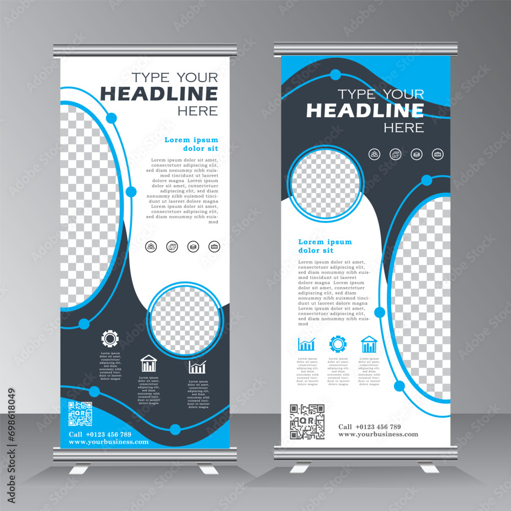 Wall mural roll up banner template design with image space, vertical banner layout, advertisement, pull up, pol