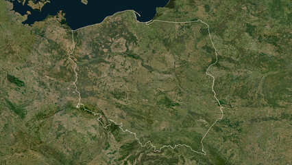 Poland outlined. Low-res satellite map © zelwanka
