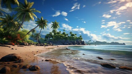 A breathtaking sunrise over a serene tropical beach, promising a day of relaxation and beauty. [an unforgettable holiday in the paradise of the earth]