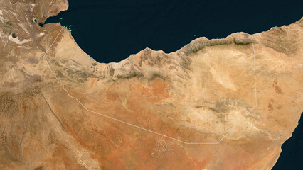 Somaliland outlined. Low-res satellite map