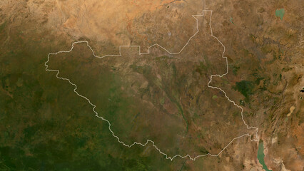 South Sudan outlined. Low-res satellite map © zelwanka