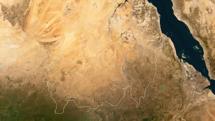 Sudan outlined. Low-res satellite map © zelwanka