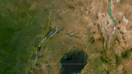 Uganda outlined. Low-res satellite map © zelwanka