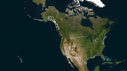 United States of America outlined. Low-res satellite map