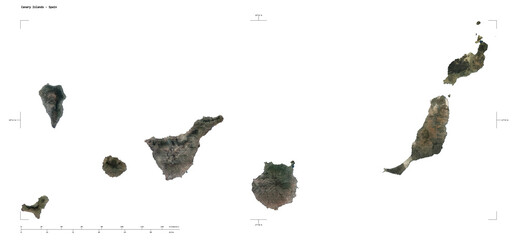 Canary Islands - Spain shape isolated on white. High-res satellite map - obrazy, fototapety, plakaty