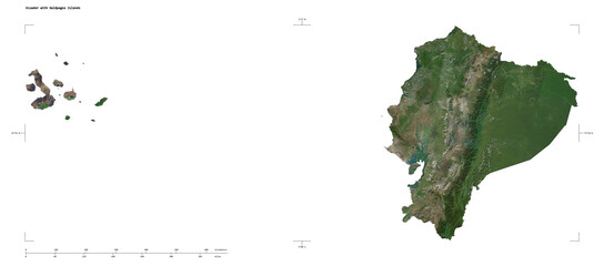 Ecuador with Galápagos Islands shape isolated on white. High-res satellite map