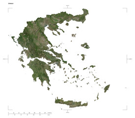 Greece shape isolated on white. High-res satellite map