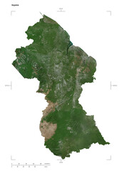Guyana shape isolated on white. High-res satellite map