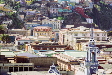 Colorful houses of Valparaiso on hill in Valparaiso, Chile