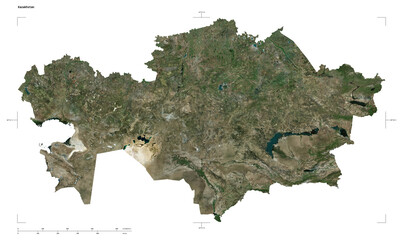 Kazakhstan shape isolated on white. High-res satellite map © zelwanka