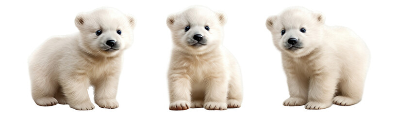 Group of Baby cute polar bear multi pose, isolated on transparent of white background