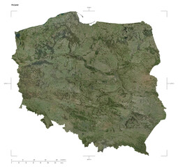 Poland shape isolated on white. High-res satellite map