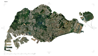 Singapore shape isolated on white. High-res satellite map