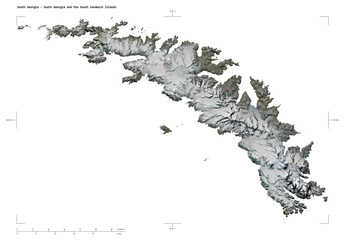 South Georgia - South Georgia and the South Sandwich Islands shape isolated on white. High-res satellite map