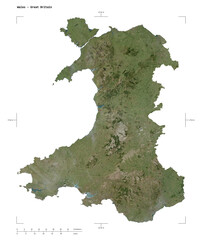 Wales - Great Britain shape isolated on white. High-res satellite map