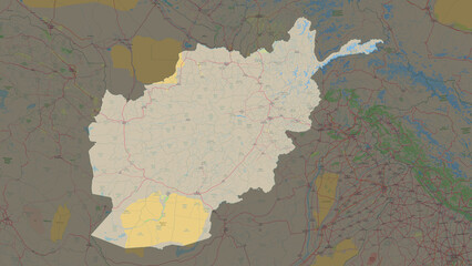 Afghanistan highlighted. Topographic Map