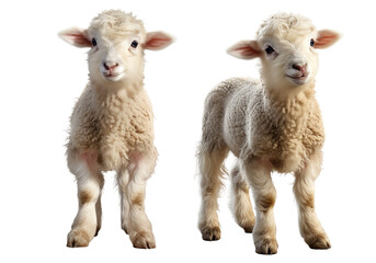 Portrait of baby sheep standing, isolated on transparent or white background