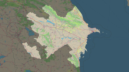 Azerbaijan highlighted. Topographic Map